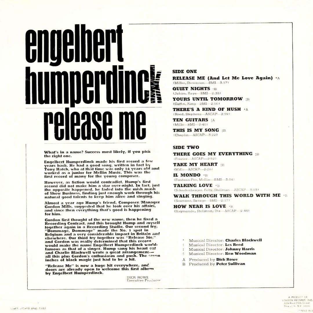 Engelbert Humperdinck - Release Me (Limited Edition Clear Vinyl) - LP