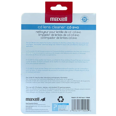 Maxell 190048 CD-340 Laser Lens Cleaner - For Compact Disc, DVD - Game Consoles