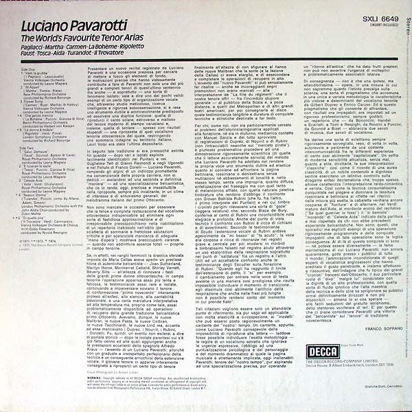Luciano Pavarotti - The World's Favourite Tenor Arias - LP