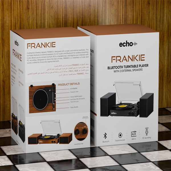 Echo Audio Bluetooth Turntable Player with External Speakers (Frankie) - Black