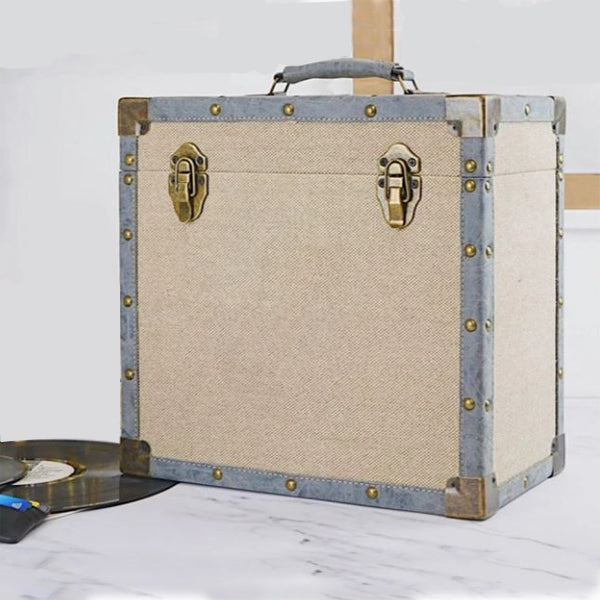 Steepletone LP Record Storage Carry Case - CREAM CLOTH. Now available online music store abudhabi