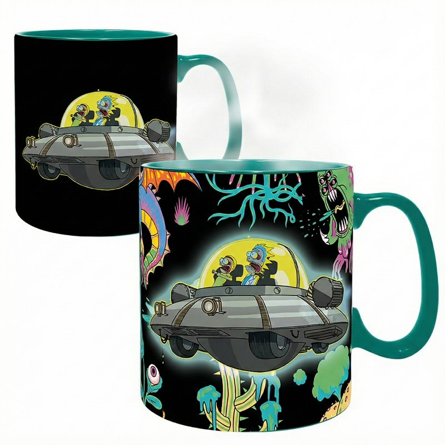 Rick & Morty Spaceship Design Adult Swim Licensed Black 460 ml Ceramic Heat Changing Mug