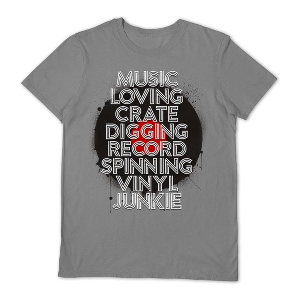 VINYL JUNKIE - Music Loving Crate Digging Grey T Shirt