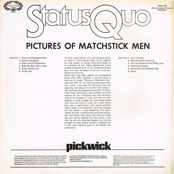 Status Quo - Pictures Of Matchstick Men (Comp, RE) - LP (Used Vinyl). Shop now online in UAE