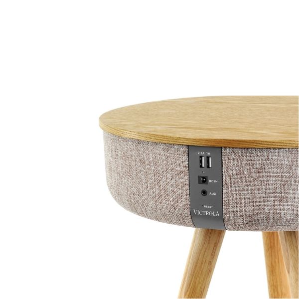 Victrola Smart Wooden Table with Built In Bluetooth Speaker & Dual USB Ports - Oak