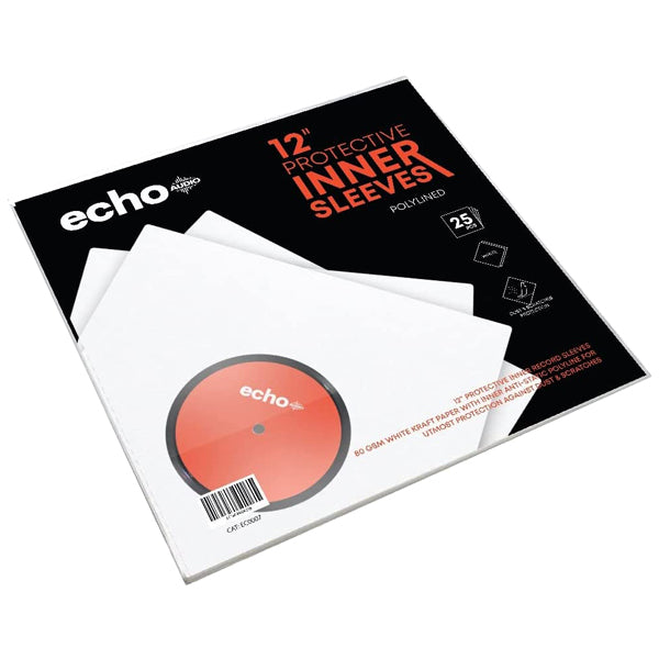 Echo Audio - 12" Vinyl Record Inner Sleeves Poly Lined (Acid Free 20lb | 0.75 Gauge Archival Lining) Paper - White 25 Pack. Now in online in UAE