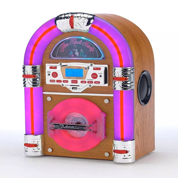 Steepletone Bluetooth Jukebox USB CD Player LED SD MP3 Tabletop Wurlitzer Style