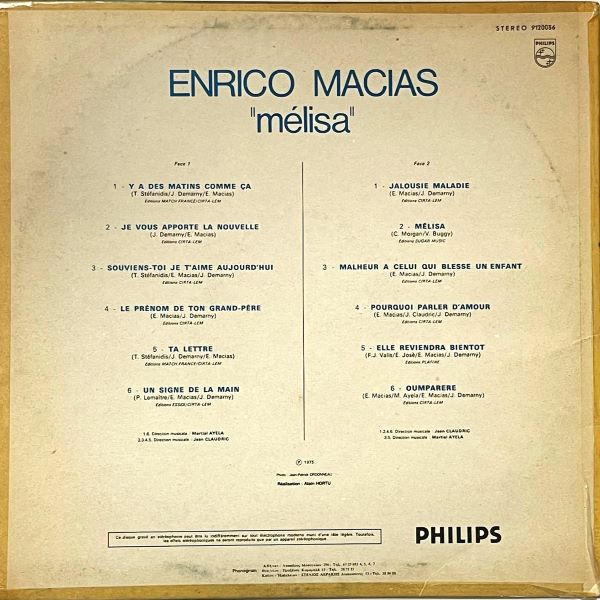 Enrico Macias – "Mélisa" - LP (Used Vinyl)
