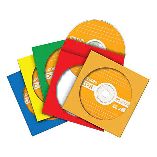 Maxell 190134 CD-401 CD/DVD Paper Sleeve - Clear Window 50 Pk (Assorted Colors)