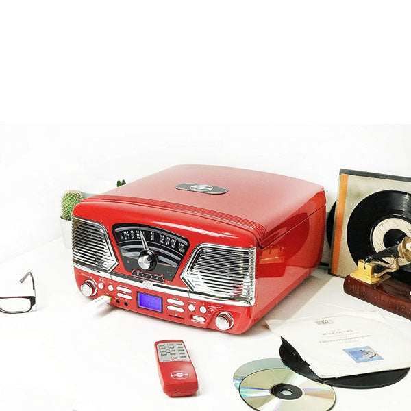 Steepletone Roxy 4 1960 Retro Style Record Player 4-in-1 Music Centre Red