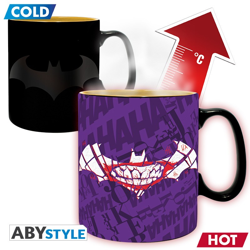 Batman Logo and Silhouette Joker Mouth and Straight Jacket Design DC Comics Licensed Black (Matte) 460 ml Ceramic Heat Changing Mug