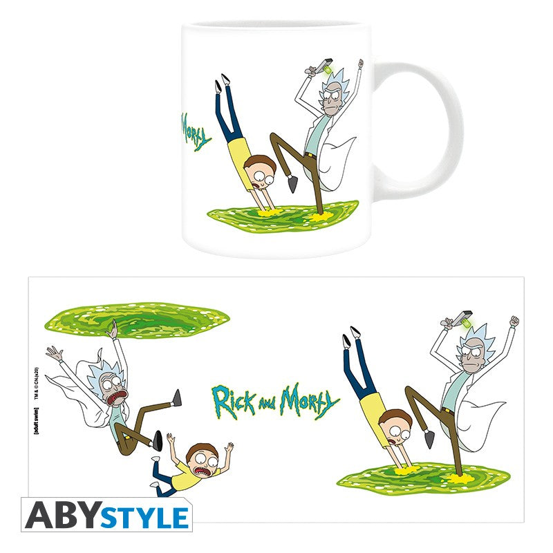 Rick and Morty Green Portal Dive and Fall Design Adult Swim Licensed White 320 ml High Quality Ceramic Mug