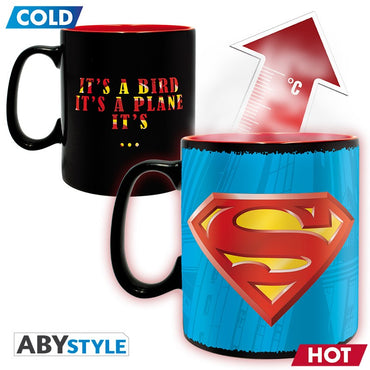 Superman "It's a Bird It's a Plane It's No it's... Superman! Text Design DC Comics Licensed Black 460 ml Ceramic Heat Changing Mug