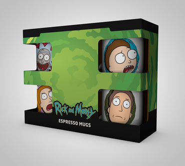 GBeye Rick and Morty Morty, Rick, Summer and Jerry Design Adult Swim Licensed White 150 ml 4x Ceramic Espresso Mug Gift Set