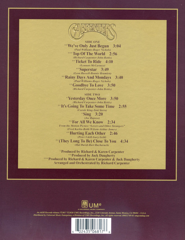 Carpenters - The Singles 1969–1973 - LP (Limited Edition Clear Bottle Vinyl)