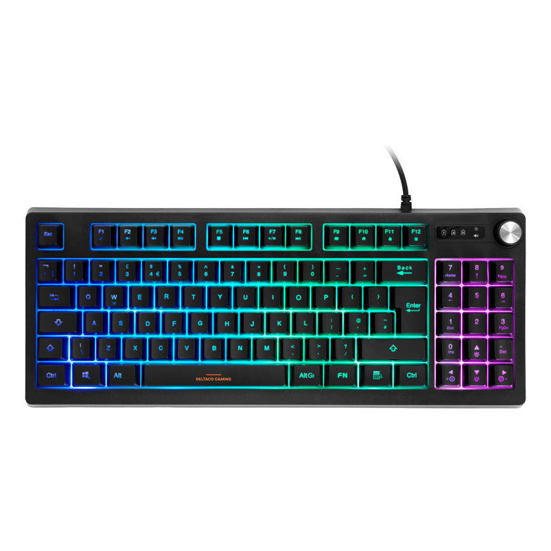 Deltaco Gaming GAM-110-UK DK230 Steering Wheel RGB Membrane Switches TKL Size with Numpad UK Layout Anti-Ghosting Black Gaming Keyboard