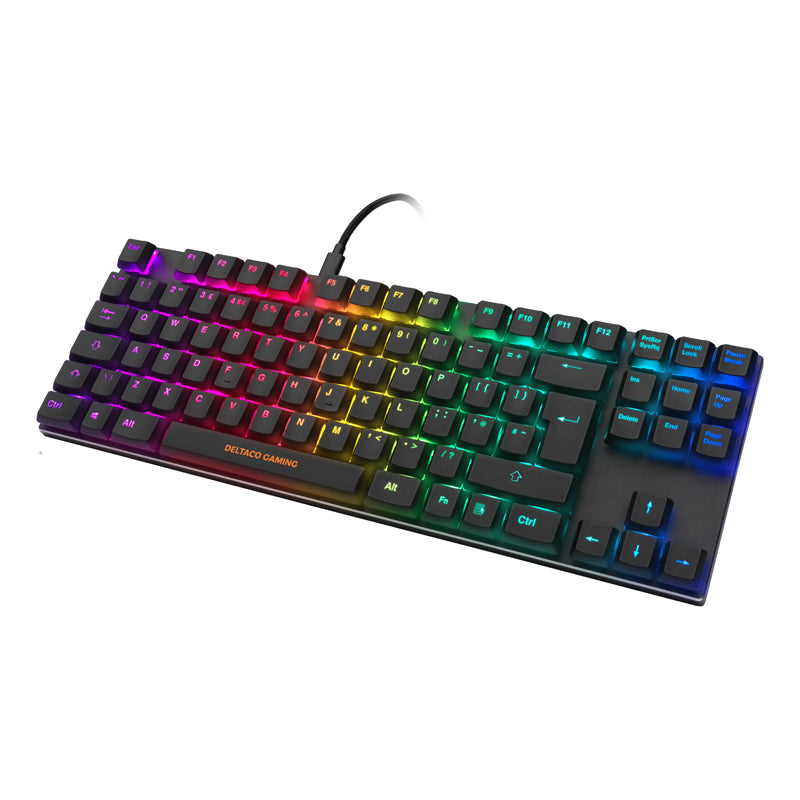 Deltaco Gaming GAM-111B-UK Low-Profile Mechanical RGB Outemu Brown Switches TKL Size UK Layout Anti-Ghosting (N-Key rollover) Black Gaming Keyboard