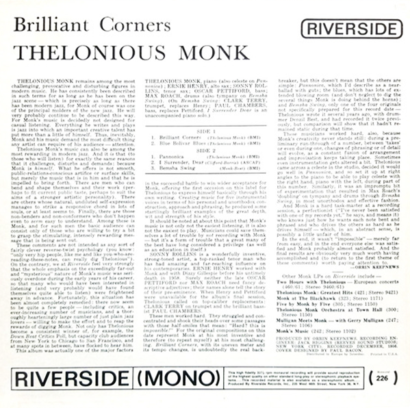 Thelonious Monk & Sonny Rollins - Brillant Corners (Blue Vinyl) - LP