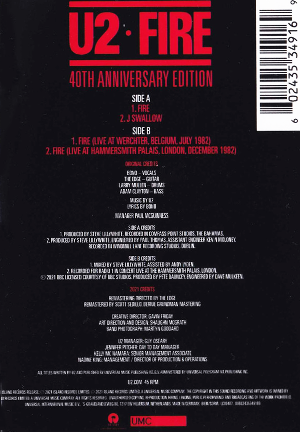 U2 - Fire (40th Anniversary Edition - Picture Disc - RSD 2021) - LP