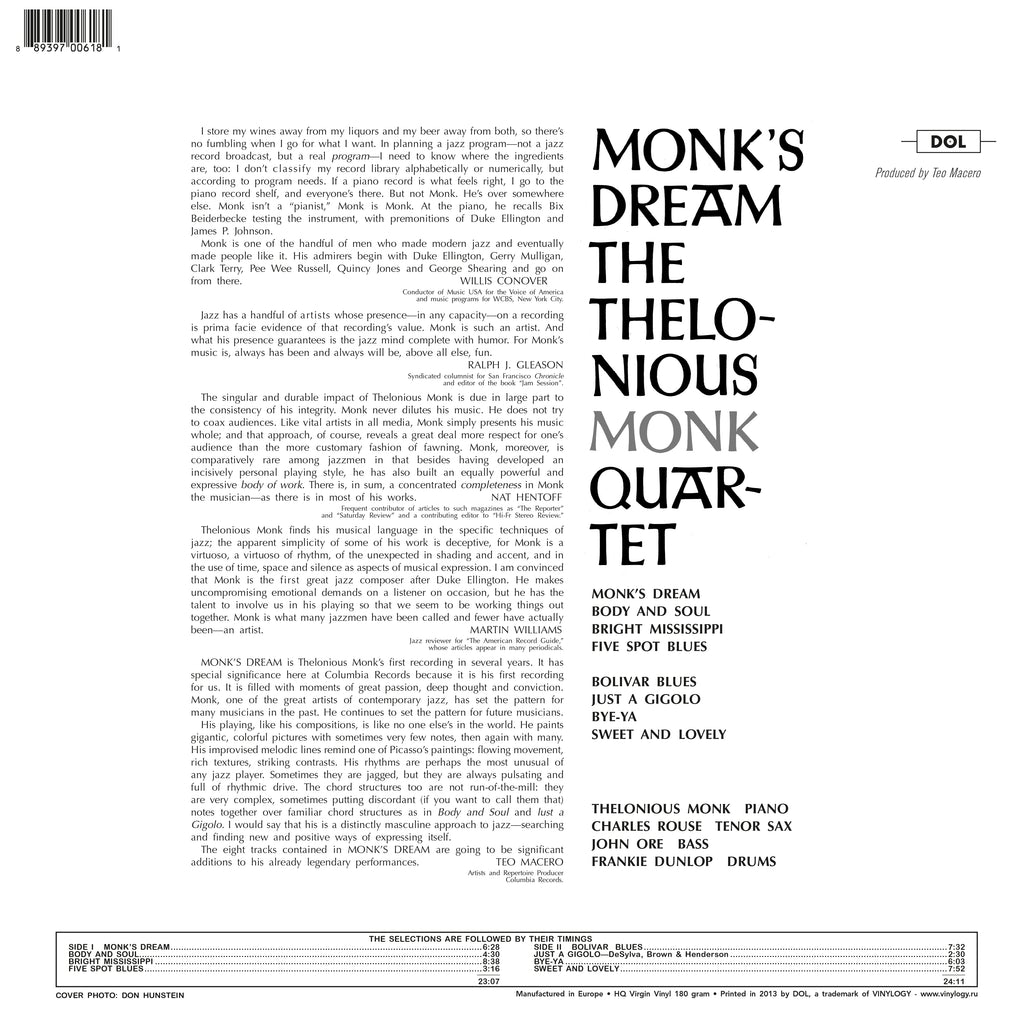 Thelonious Monk Quartet - Monk's Dream (Blue Vinyl) - LP