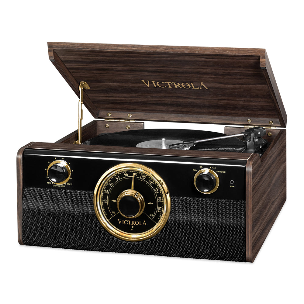Victrola Empire Junior VTA-240B  4-in-1 Wood Bluetooth Mid Century Record Player with 3-Speed Turntable and FM Radio Music Centre