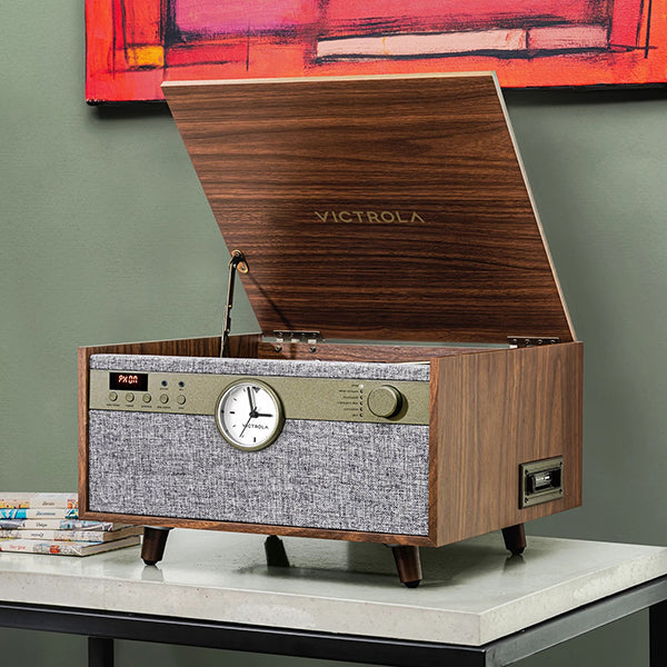Victrola Century Signature 6 in 1 Music Center With Clock - Walnut