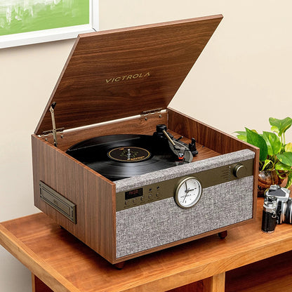 Victrola Century Signature 6 in 1 Music Center With Clock - Walnut