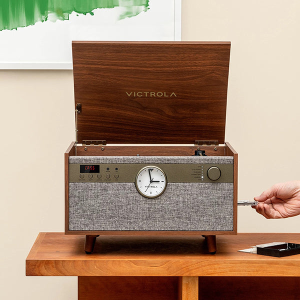 Victrola Century Signature 6 in 1 Music Center With Clock - Walnut