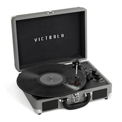 Victrola Journey+ Signature Turntable Record Player Bluetooth Vinyl Streaming 33-1/3, 45 & 78 RPM Suitcase Vinyl Record Player, Bluetooth Connectivity & Built-in Speakers, Stereo RCA Output (Grey)