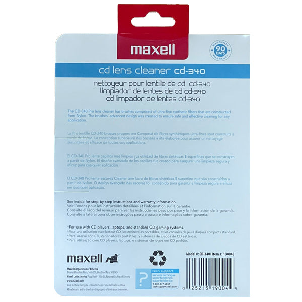 Maxell 190048 CD-340 Laser Lens Cleaner - For Compact Disc, DVD - Game Consoles