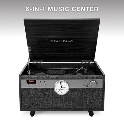 Victrola Century Signature 6 in 1 Music Center With Clock - Black