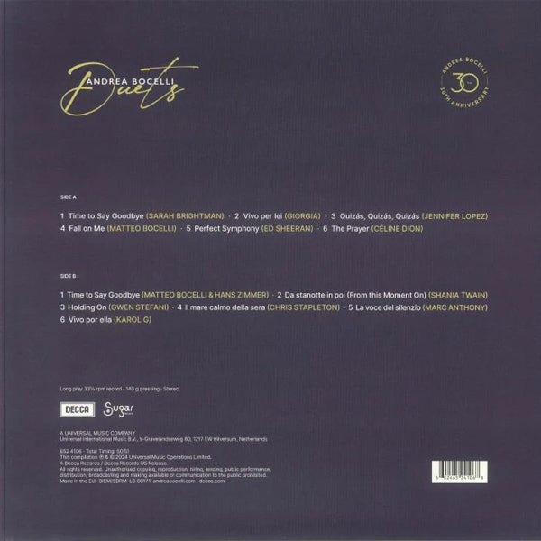 Shop Andrea Bocelli - Duets - 30th Anniversary (The Highlights) - LP now at cavo online music store dubai