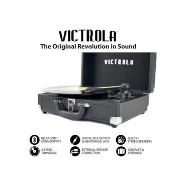 Victrola Journey+ Signature Turntable Record Player Bluetooth Vinyl Streaming 33-1/3, 45 & 78 RPM Suitcase Vinyl Record Player, Bluetooth Connectivity & Built-in Speakers, Stereo RCA Output (Grey)