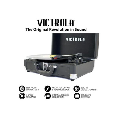 Victrola Journey+ Signature Turntable Record Player Bluetooth Vinyl Streaming 33-1/3, 45 & 78 RPM Suitcase Vinyl Record Player, Bluetooth Connectivity & Built-in Speakers, Stereo RCA Output (Grey)