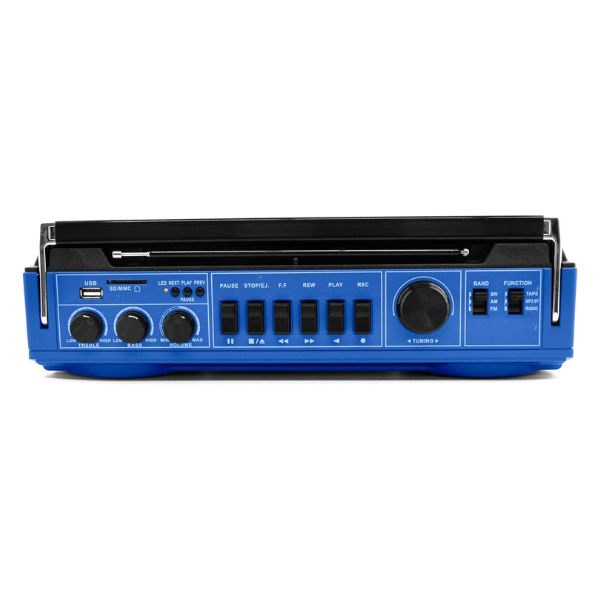 Echo Audio - Retro Blast Bluetooth Boombox, Portable Cassette Player Tape Recorder, 3 Band Radio, Voice Recorder, Headphone Jack, Supports USB and SD Cards - Blue