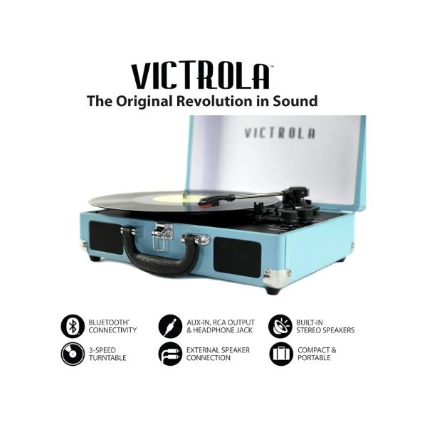 Victrola Journey+ Signature Turntable Record Player Bluetooth Vinyl Streaming 33-1/3, 45 & 78 RPM Suitcase Vinyl Record Player, Bluetooth Connectivity & Built-in Speakers, Stereo RCA Output (Turquoise)