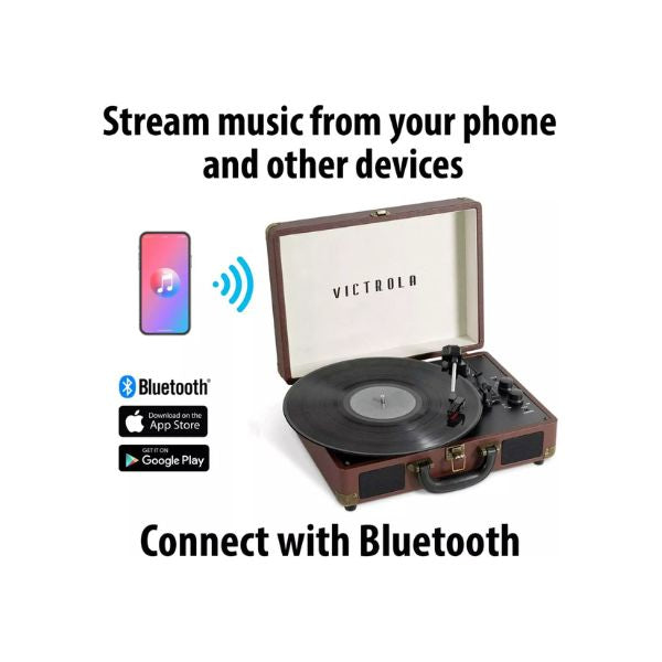 Victrola Journey+ Signature Turntable Record Player Bluetooth Vinyl Streaming 33-1/3, 45 & 78 RPM Suitcase Vinyl Record Player, Bluetooth Connectivity & Built-in Speakers, Stereo RCA Output (Dark Brown)