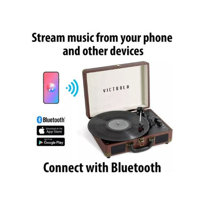 Victrola Journey+ Signature Turntable Record Player Bluetooth Vinyl Streaming 33-1/3, 45 & 78 RPM Suitcase Vinyl Record Player, Bluetooth Connectivity & Built-in Speakers, Stereo RCA Output (Dark Brown)