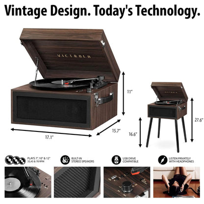 Victrola VTA-75-ESP Liberty 5-in-1 Turntable Music EntertainmentCenter with Bluetooth Wireless FM Radio USB Recorder Wood (Espresso)