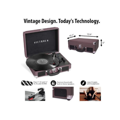 Victrola Journey+ Signature Turntable Record Player Bluetooth Vinyl Streaming 33-1/3, 45 & 78 RPM Suitcase Vinyl Record Player, Bluetooth Connectivity & Built-in Speakers, Stereo RCA Output (Magenta)