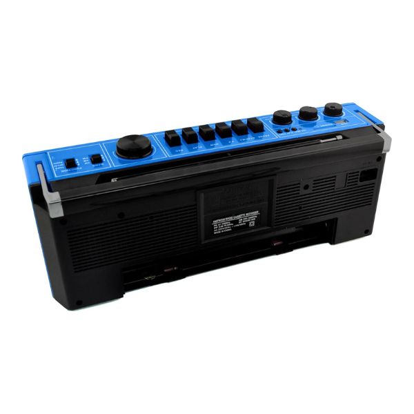 Echo Audio - Retro Blast Bluetooth Boombox, Portable Cassette Player Tape Recorder, 3 Band Radio, Voice Recorder, Headphone Jack, Supports USB and SD Cards - Blue
