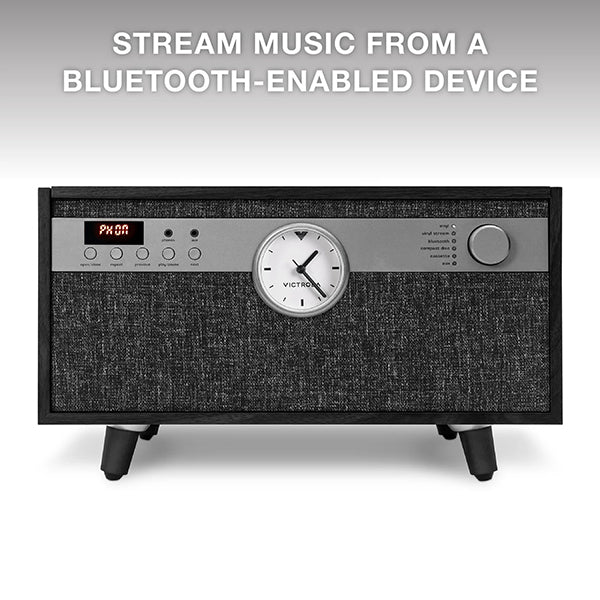 Victrola Century Signature 6 in 1 Music Center With Clock - Black