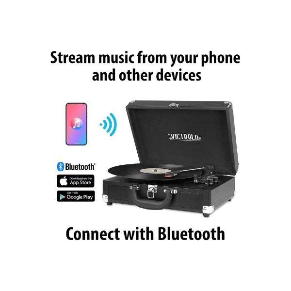 Victrola Journey+ Signature Turntable Record Player Bluetooth Vinyl Streaming 33-1/3, 45 & 78 RPM Suitcase Vinyl Record Player, Bluetooth Connectivity & Built-in Speakers, Stereo RCA Output (Grey)
