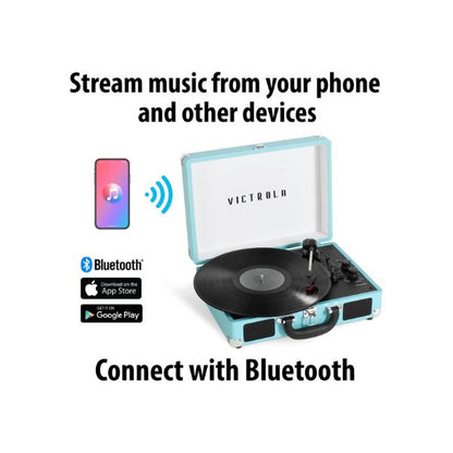 Victrola Journey+ Signature Turntable Record Player Bluetooth Vinyl Streaming 33-1/3, 45 & 78 RPM Suitcase Vinyl Record Player, Bluetooth Connectivity & Built-in Speakers, Stereo RCA Output (Turquoise)