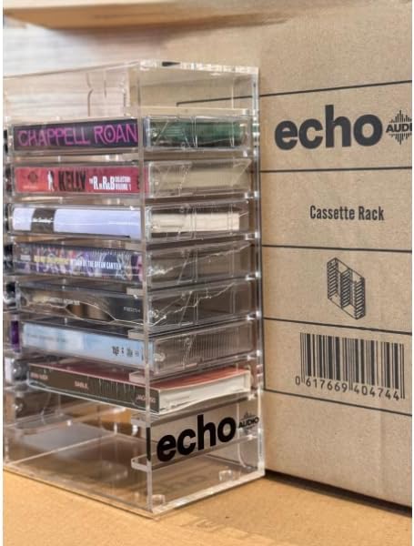 Clear Acrylic Cassette Tape Rack – 3mm Thick, Holds Multiple Tapes, 230×80×210mm