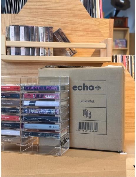 Clear Acrylic Cassette Tape Rack – 3mm Thick, Holds Multiple Tapes, 230×80×210mm