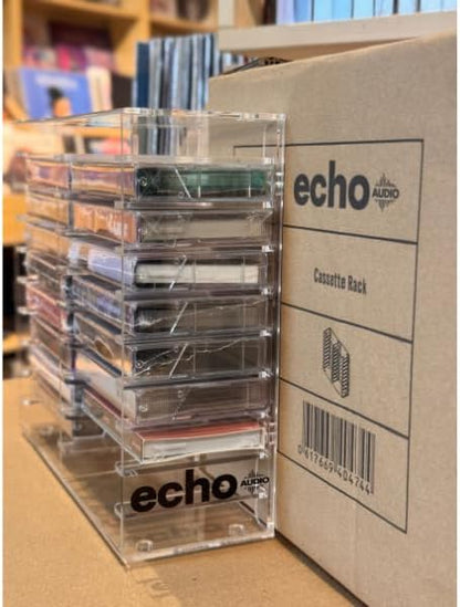 Clear Acrylic Cassette Tape Rack – 3mm Thick, Holds Multiple Tapes, 230×80×210mm