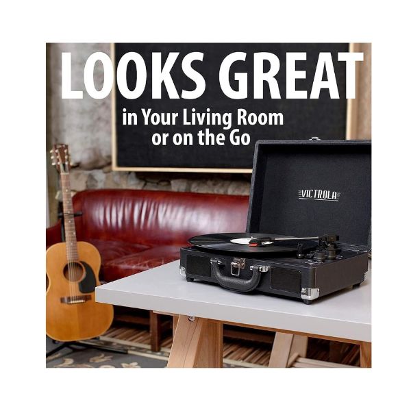 Victrola Journey+ Signature Turntable Record Player Bluetooth Vinyl Streaming 33-1/3, 45 & 78 RPM Suitcase Vinyl Record Player, Bluetooth Connectivity & Built-in Speakers, Stereo RCA Output (Grey)