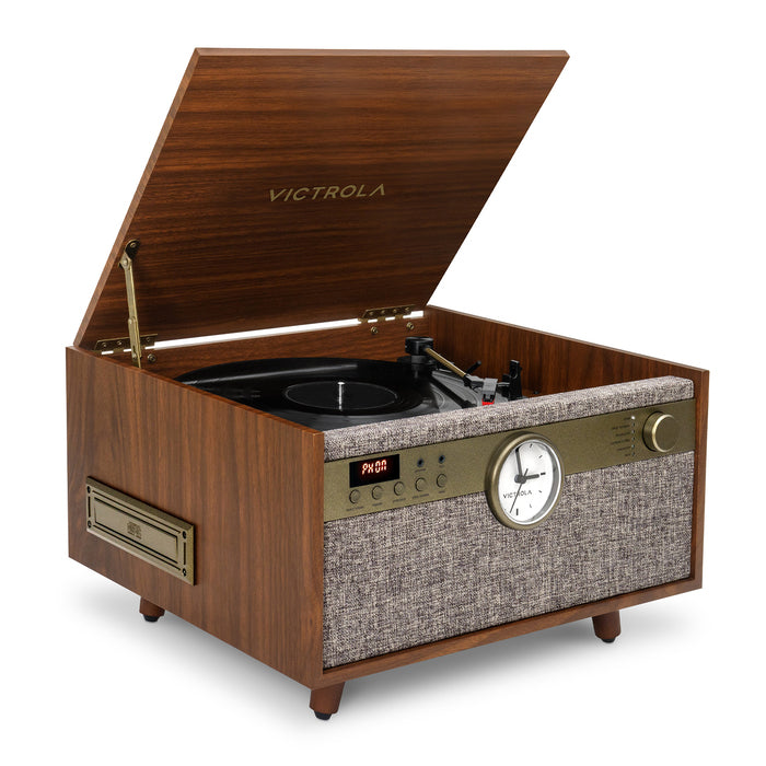 Victrola Century Signature+ 6 in 1 Music Center With Clock and Legs - Walnut