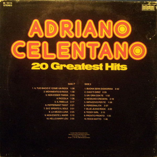 Adriano Celentano - 20 Greatest Hits - LP (Used Vinyl)